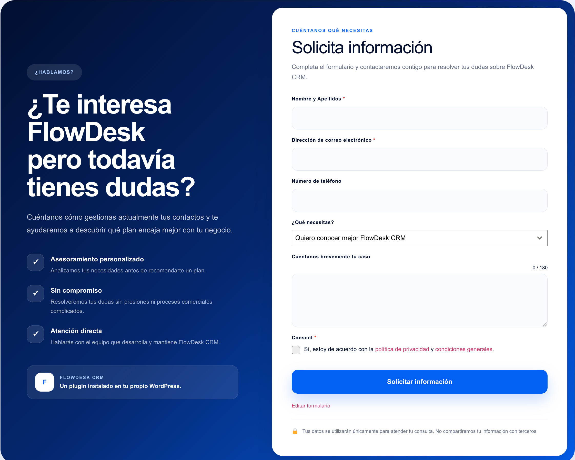 Formulario de contacto conectado con FlowDesk CRM
